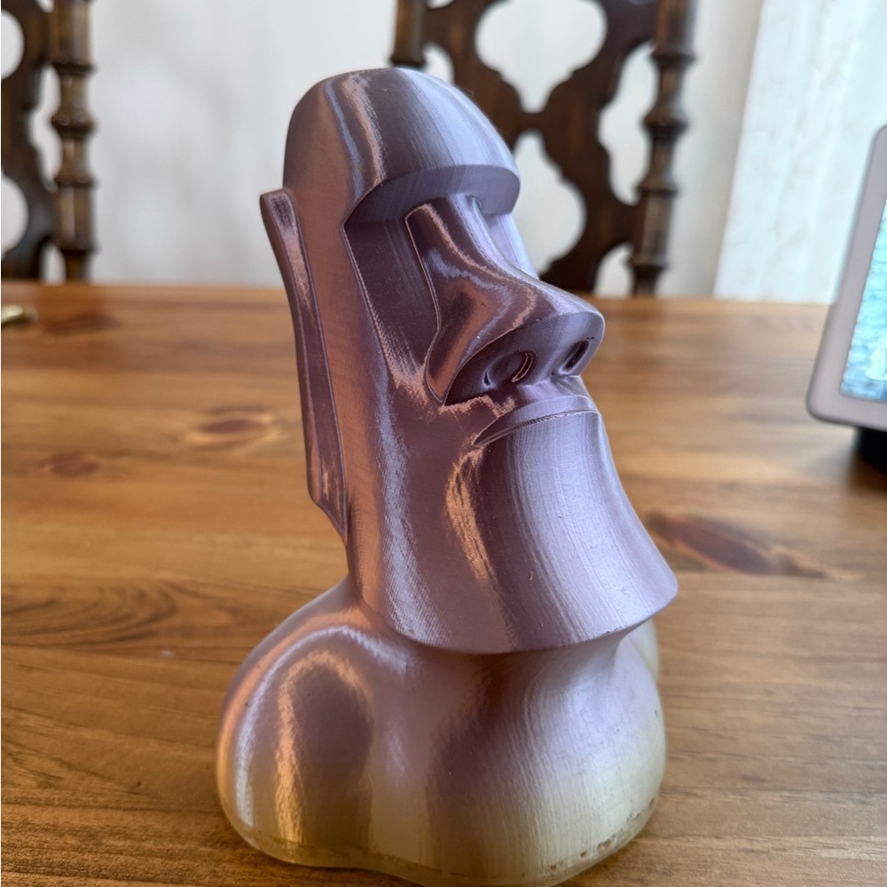 Iridescent Lavender Moai Head Sculpture - 3d printed